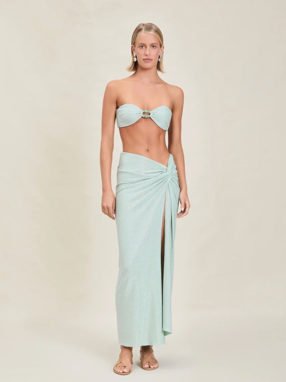 Mint Green High-Slit Wrap Maxi Skirt - Women Devon Windsor